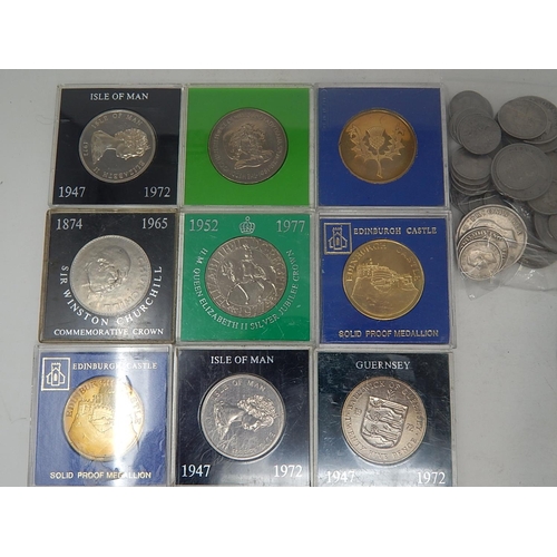 658 - Box of Commemorative Coins, Medallions, London Marathon Medal, Engelhard Silver Bar etc