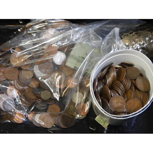 659 - Metal Deed Box of Coins together with two folders of coins.