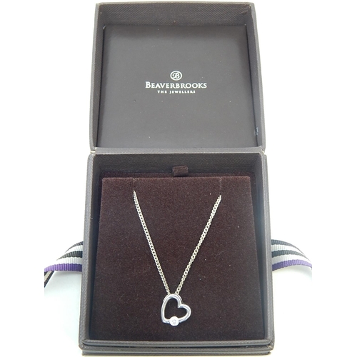 174 - Beaverbrooks: 925 Sterling Silver Heart Shaped Pendant on Silver Chain.