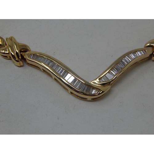 162 - 18ct Gold Ribbon Necklace, Comprising Individual Bar Links Seperated by Fancy Knot Dividers. Five Ba... 