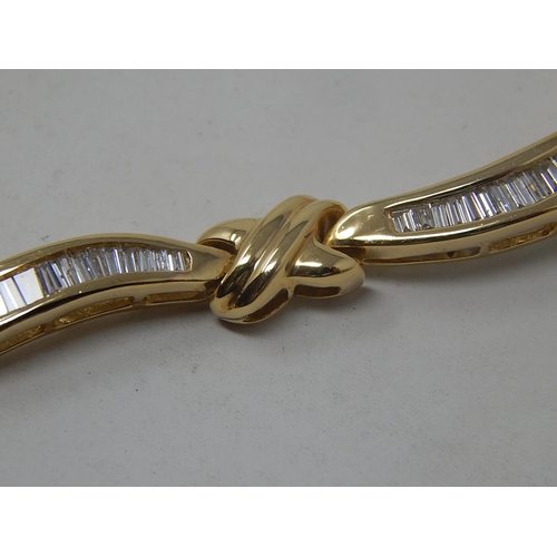 162 - 18ct Gold Ribbon Necklace, Comprising Individual Bar Links Seperated by Fancy Knot Dividers. Five Ba... 