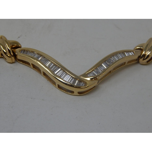 162 - 18ct Gold Ribbon Necklace, Comprising Individual Bar Links Seperated by Fancy Knot Dividers. Five Ba... 