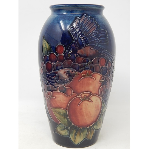 400B - Moorcroft: Blue Finches Vase: Height 19cm: Boxed