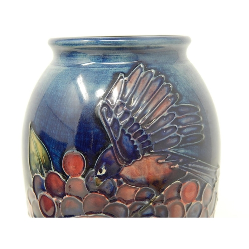 400B - Moorcroft: Blue Finches Vase: Height 19cm: Boxed