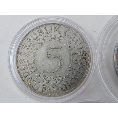 665 - Third Reich 5 Reichsmark 1938, 2 Reichsmark 1937 & 5 Deutsche Mark 1959