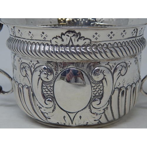 78 - Edwardian Silver Porringer: Hallmarked Chester 1903 by Nathan & Hayes: 17.5cm across Handles: Weight... 