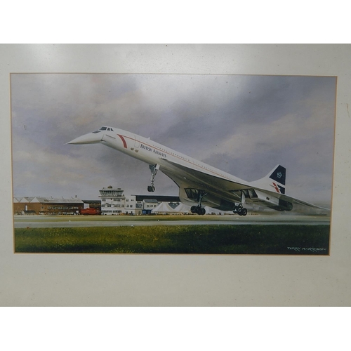 262 - Framed & Glazed Concorde Print by Terry Harrison: Measures 54cm x 39cm