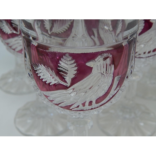 474 - HOFBAUER: German Lead Crystal set of 6 Red Byrdes Wine Goblets: Measuring 17cm High