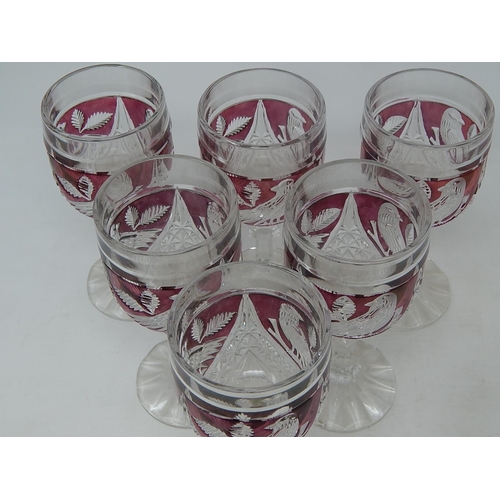 474 - HOFBAUER: German Lead Crystal set of 6 Red Byrdes Wine Goblets: Measuring 17cm High