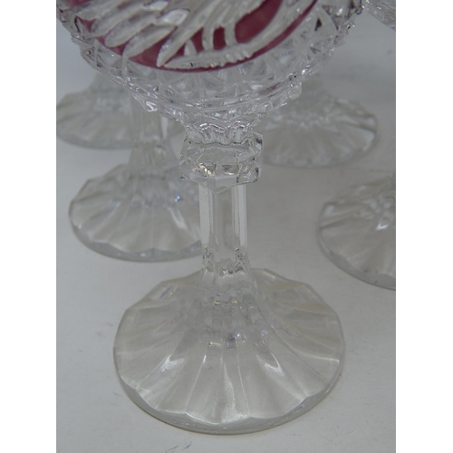 474 - HOFBAUER: German Lead Crystal set of 6 Red Byrdes Wine Goblets: Measuring 17cm High