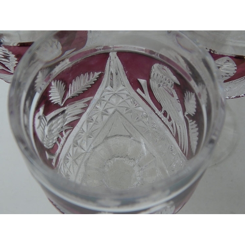 474 - HOFBAUER: German Lead Crystal set of 6 Red Byrdes Wine Goblets: Measuring 17cm High