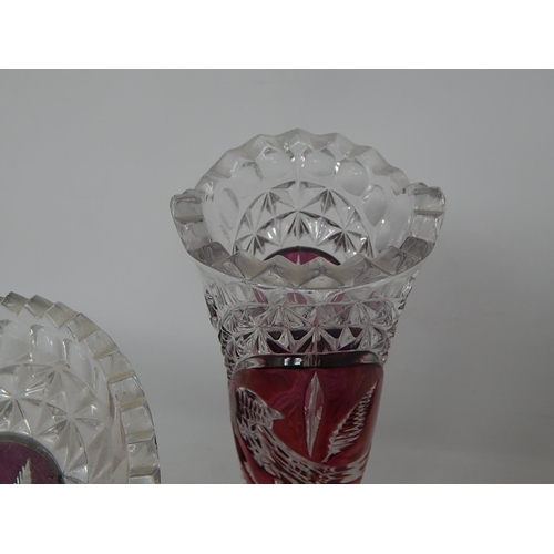 477 - HOFBAUER: Three German Lead Crystal Red Byrdes Vases