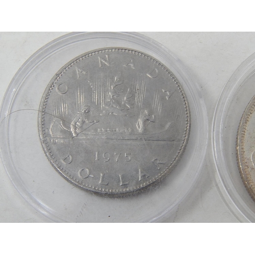 685 - COINS: 1953 Canada Silver Dollar x 2: 1975 Canada Silver Dollar: 1976 Canada 50 Cents x 2.