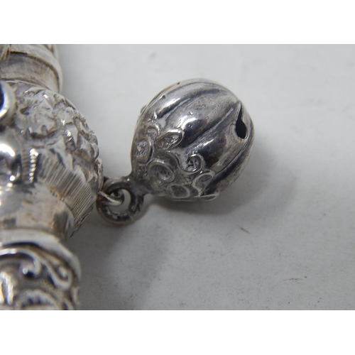 84 - Victorian Tests Silver Combined Rattle with All Three attached Bells & Whistle with Ivory Teether: D... 