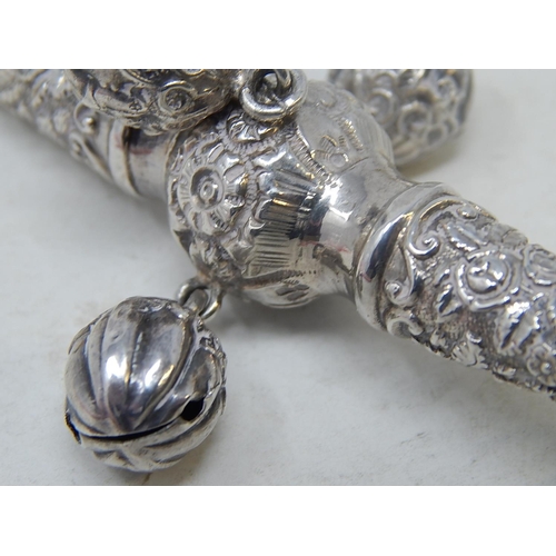 84 - Victorian Tests Silver Combined Rattle with All Three attached Bells & Whistle with Ivory Teether: D... 