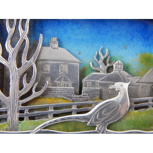 87 - ANTHONY HAWKSLEY (1921-1991): Silver & Enamel Box with Pheasant & Trees in an Enamel Foreground with... 