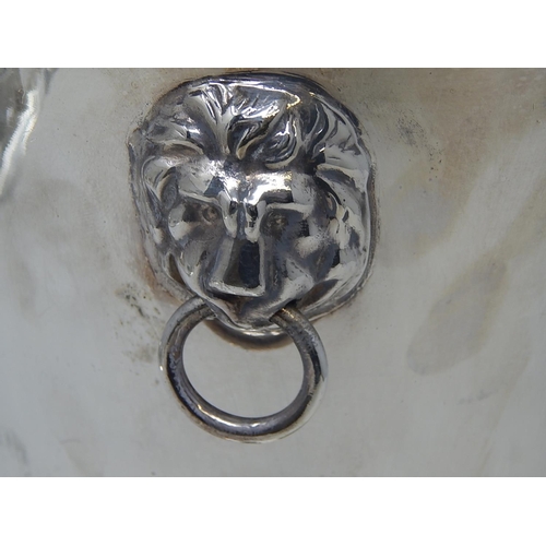 88 - Silver Plated Champagne Cooler with Twin Lion Mask Ring Handles: Measures 22.5cm high: 20cm diameter... 