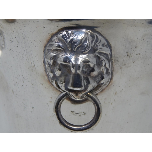 88 - Silver Plated Champagne Cooler with Twin Lion Mask Ring Handles: Measures 22.5cm high: 20cm diameter... 