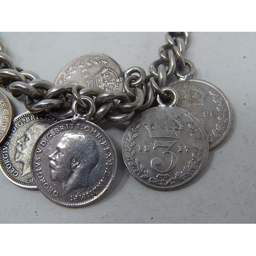 185 - Silver Hallmarked Bracelet with Attached Silver threepences together with 2 further silver 3d's