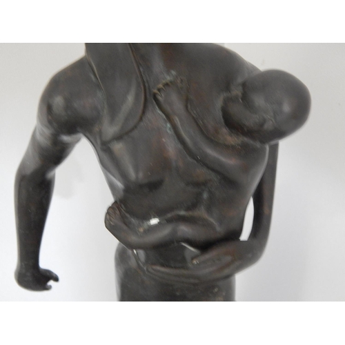 451 - Large African Bronze Sculpture of Mother & Child, Signed A.V: Measures 82cm High