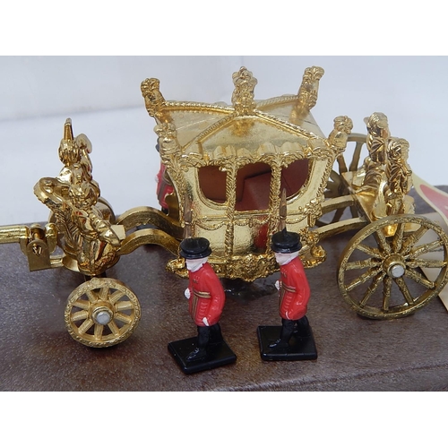 465 - Queen Elizabeth II Silver Jubilee State Coach & Horses together with footmen: Measures 36cm long wit... 