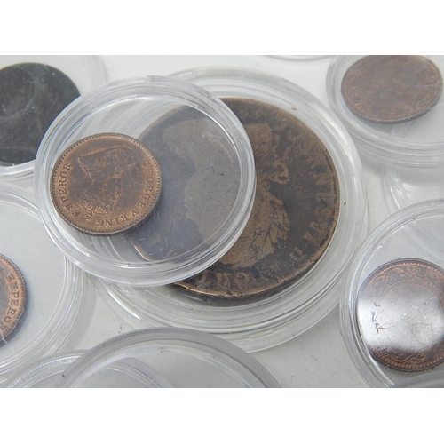 679 - COINS: 1822 penny, 1900 farthing, 1/2 rupee, 1/12th Anna, 1900 3d, etc