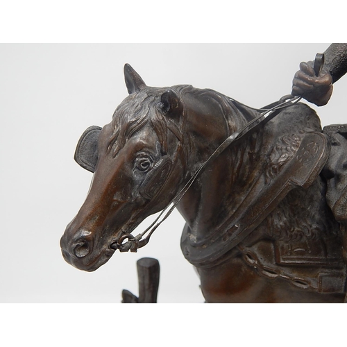 449 - 19th Century Bronze Patinated Spelter Figural Group of a Lady in full dress sitting aside a horse on... 