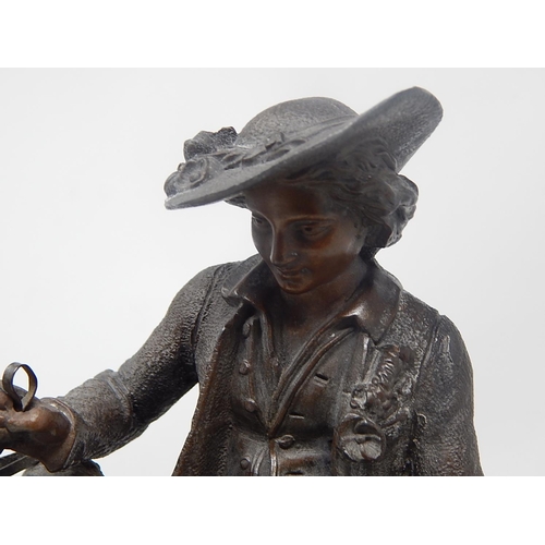 449 - 19th Century Bronze Patinated Spelter Figural Group of a Lady in full dress sitting aside a horse on... 