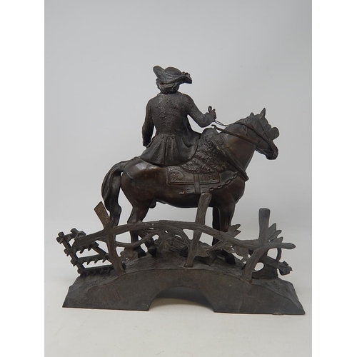 449 - 19th Century Bronze Patinated Spelter Figural Group of a Lady in full dress sitting aside a horse on... 