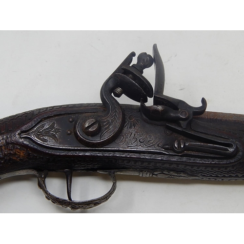 452 - 18th Century Turkish Flintlock Pistol with Silver Mounts & Fittings: Condition: Working Order: Measu... 