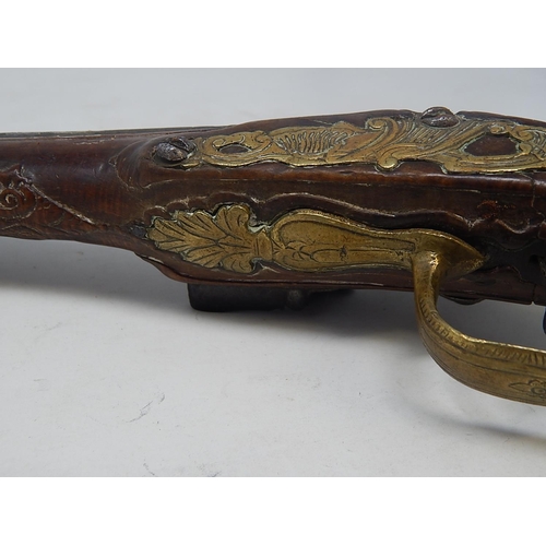 453 - 18th Century Flintlock Pistol (possibly Arabic/Turkish) with Walnut Stock & brass mounts & fittings:... 