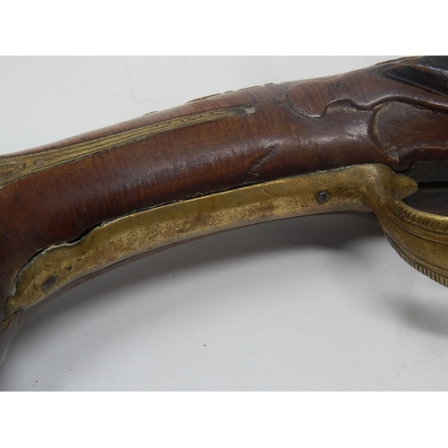 453 - 18th Century Flintlock Pistol (possibly Arabic/Turkish) with Walnut Stock & brass mounts & fittings:... 