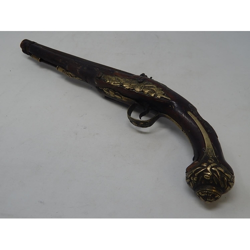 454 - 18th Century Turkish Flintlock Pistol with brass mounts & fittings: Condition: Poor: Measures 39cm L... 