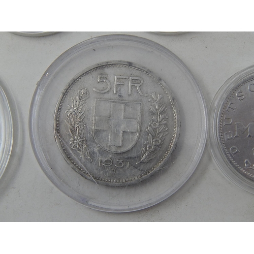 666B - COINS: Puffin 1929, 2x 1929 half puffin, 1931 5 Francs, 1934 20 Belgian Francs, 1922 German 3 Marks ... 