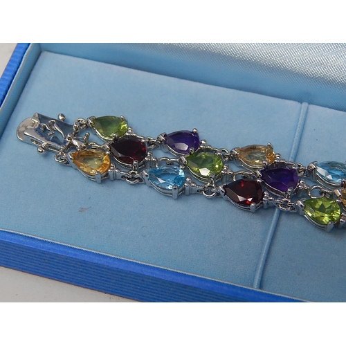 188 - Silver Hallmarked Gem Set Bracelet: Length 20.5cm (Boxed)