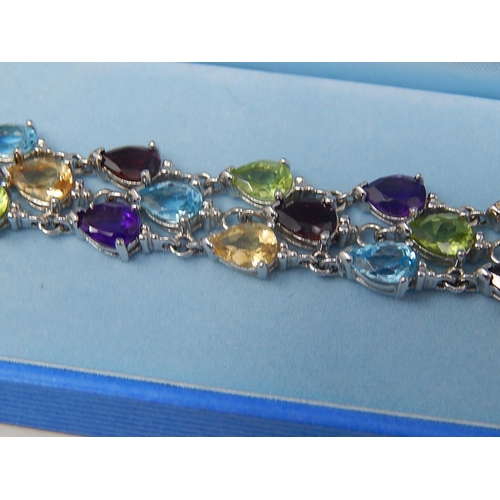 188 - Silver Hallmarked Gem Set Bracelet: Length 20.5cm (Boxed)