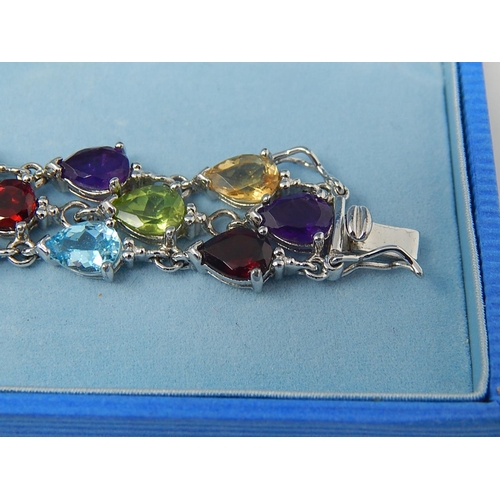 188 - Silver Hallmarked Gem Set Bracelet: Length 20.5cm (Boxed)