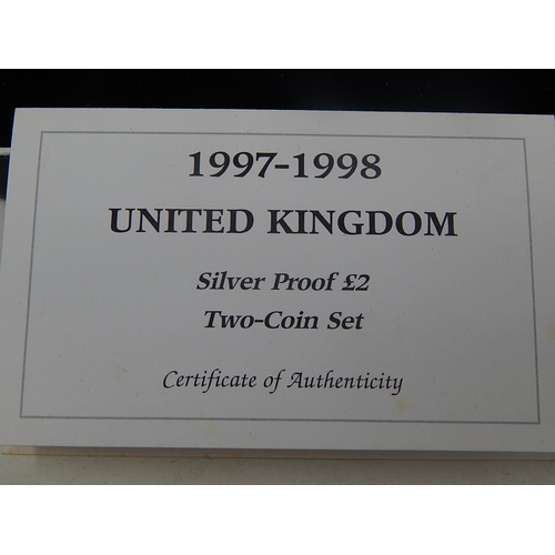 695 - 1997-1998 2 x Silver Proof £2 Coin Set: 1998 Silver Proof Piedfort £1 Coin: Guernsey 70th Birthday o... 