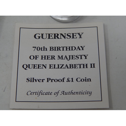 695 - 1997-1998 2 x Silver Proof £2 Coin Set: 1998 Silver Proof Piedfort £1 Coin: Guernsey 70th Birthday o... 