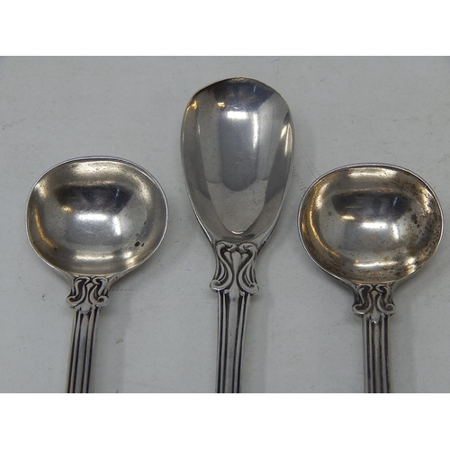 95 - Victorian: Pair of Large Silver Salt Spoons Together with Matching Mustard Spoon: Hallmarked London ... 