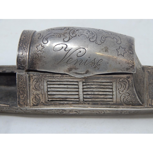 97 - RARE: Edwardian Silver Double Inkwell Stand Formed as a Gondola: Hallmarked London 1902 by John Geor... 