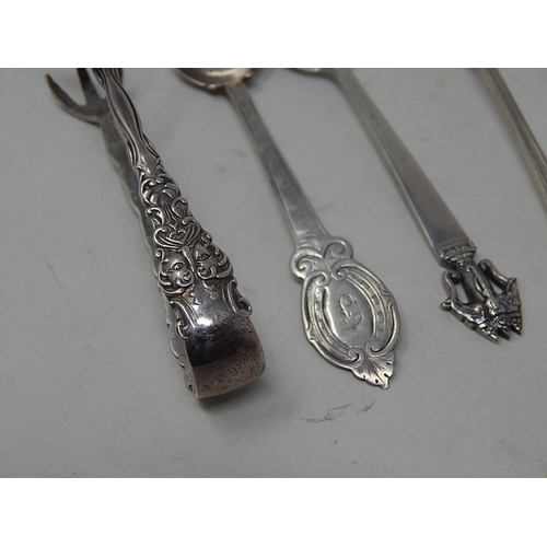 99B - Quantity of Victorian & Later Silver comprising: Salt Spoon: Sugar Tongs: Butter Knife & Four Spoons... 