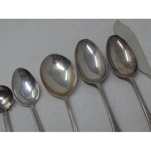 99B - Quantity of Victorian & Later Silver comprising: Salt Spoon: Sugar Tongs: Butter Knife & Four Spoons... 