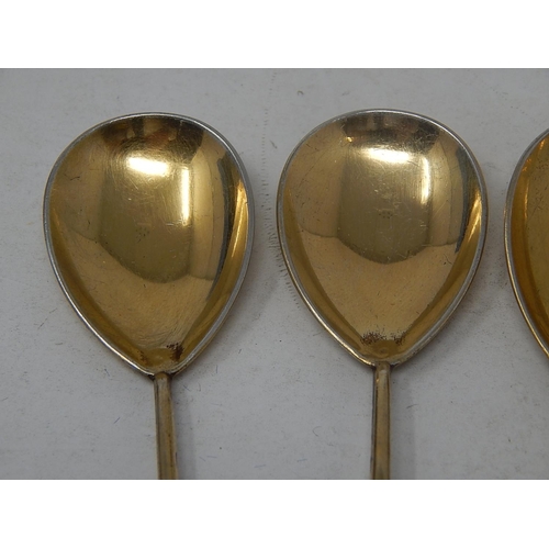 99F - 19th Century Set of Four RUSSIAN Silver Gilt Spoons with Spiral Stems: Hallmarked 87: KK4