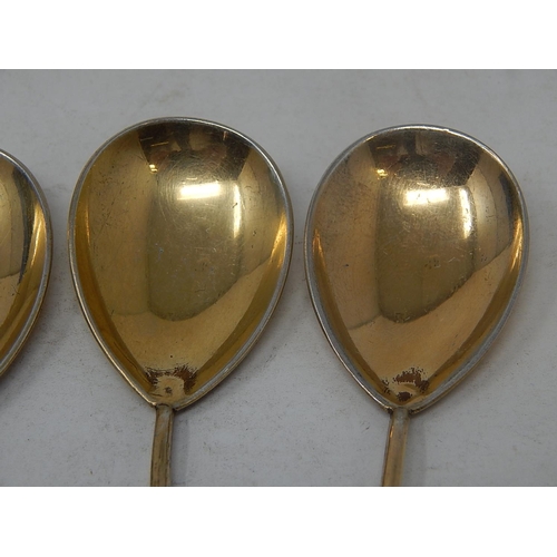 99F - 19th Century Set of Four RUSSIAN Silver Gilt Spoons with Spiral Stems: Hallmarked 87: KK4