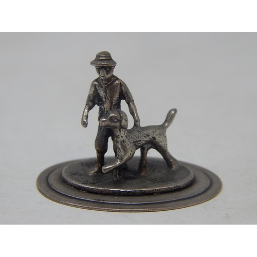 99I - Two Dutch Silver Miniatures of a Windmill & a Gentleman with his Hound: