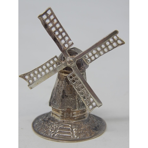 99I - Two Dutch Silver Miniatures of a Windmill & a Gentleman with his Hound: