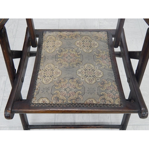 715 - Late 19th Century Beech Ship's Folding Chair with Spindle Back & Fabric Panel Seat. Condition: Very ... 