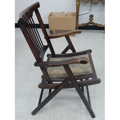 715 - Late 19th Century Beech Ship's Folding Chair with Spindle Back & Fabric Panel Seat. Condition: Very ... 