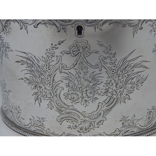 7 - 18th Century George III Silver Twin Division Tea Caddy with Bright Cut Decoration & Blank Cartouche.... 
